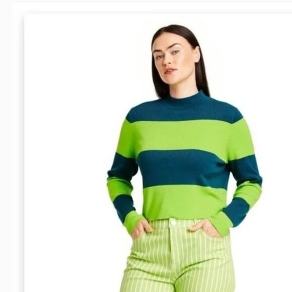 VICTOR GLEMAUD By Target Stripe Rayon Blend Crop Sweater Size XS - Picture 1 of 9
